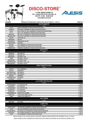 PREISLISTE ENDKUNDE ALESIS 2012-08-07 - Disco-Store