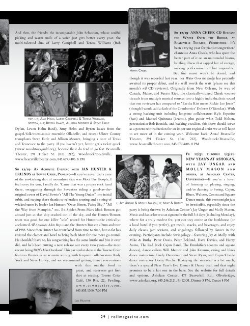 music | art | theatre & cinema listings for the hudson ... - Roll Magazine