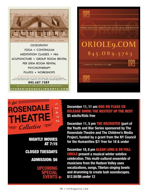 music | art | theatre & cinema listings for the hudson ... - Roll Magazine