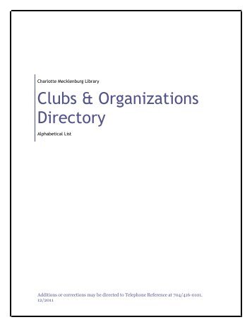 Clubs & Organizations Directory - Public Library of Charlotte and ...