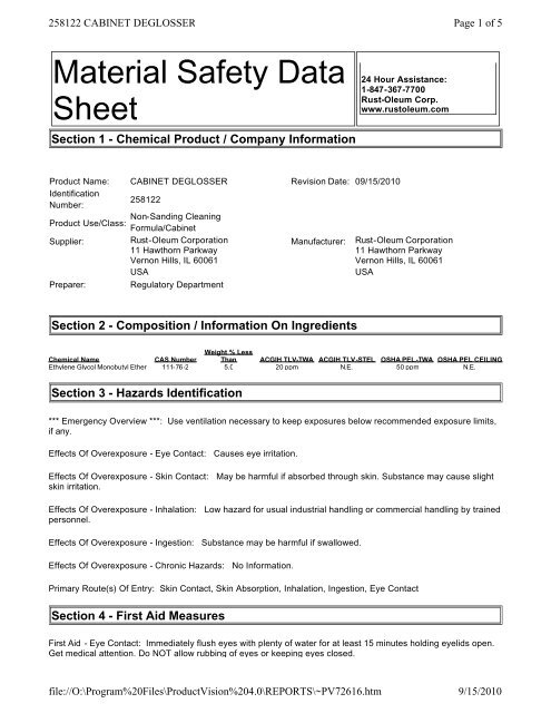 Material Safety Data Sheet Rust Oleum Cabinet Transformations