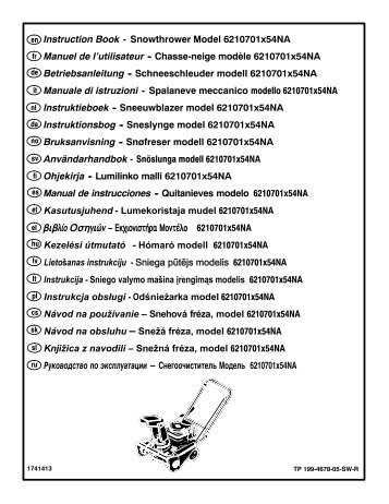 Snowthrower Model 6210701x54NA Manuel de l'utilisateur