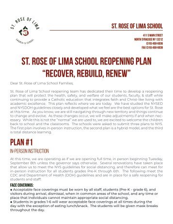 St. Rose of Lima School Reopening Plan