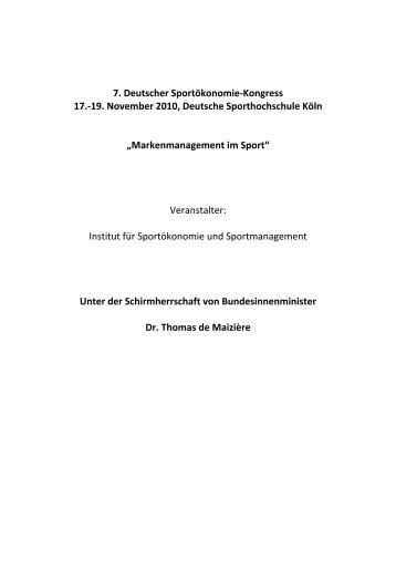 Markenmanagement im Sport - 7. Deutschen Sportökonomie ...