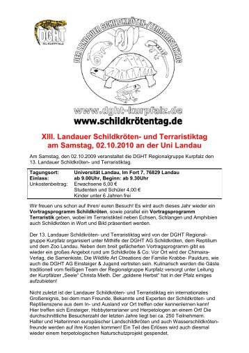 XIII. Landauer Schildkröten- und Terraristiktag am Samstag ... - DGHT