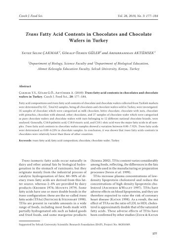 Trans Fatty Acid Contents in Chocolates and Chocolate Wafers in ...