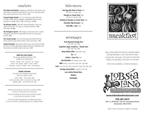 Download the breakfast menu as a pdf - Lobsta Land Restaurant