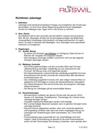 Richtlinien Jokertage Ruswil 2012 - Schulen Ruswil