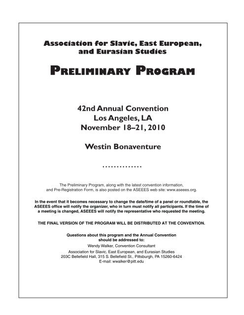 preliminary program - Association for Slavic, East European, and ...