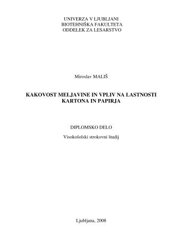 kakovost meljavine in vpliv na lastnosti kartona in papirja - Digitalna ...