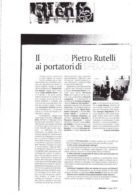 Rassegna Stampa "Premio Pietro Rutelli" - Fondazione Luigi Califano