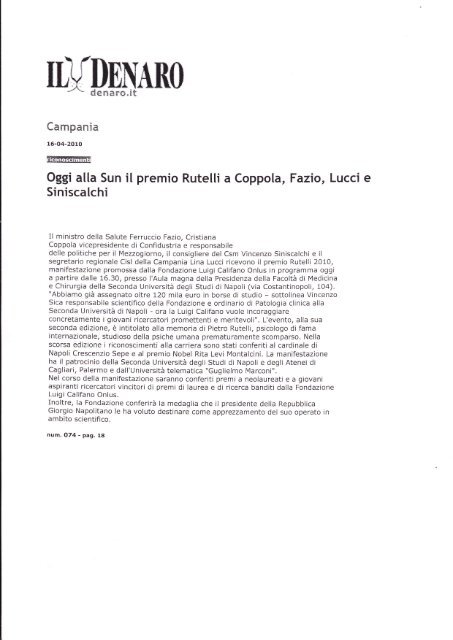 Rassegna Stampa "Premio Pietro Rutelli" - Fondazione Luigi Califano