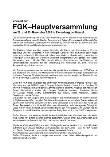 Programm der FGK–Hauptversammlung am 22. und 23. November ...