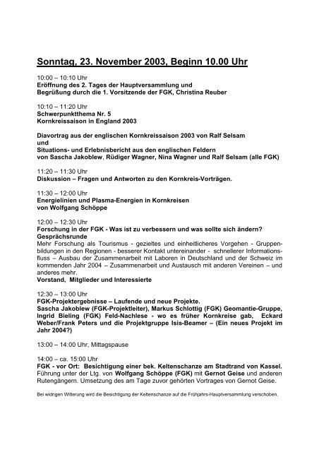 Programm der FGK–Hauptversammlung am 22. und 23. November ...