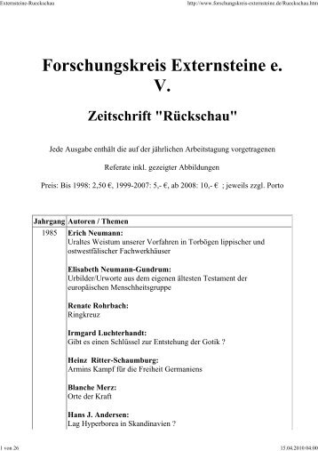 Forschungskreis Externsteine e. V. Zeitschrift "Rückschau"