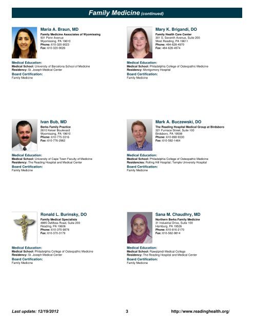 MEDICAL STAFF DIRECTORY - Reading Hospital and Medical Center