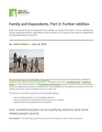 Family and dependent tax rules _Part-3