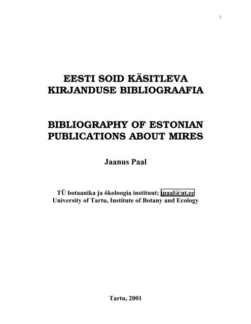 Eesti soid käsitleva kirjanduse bibliograafia. - ökoloogia ja ...