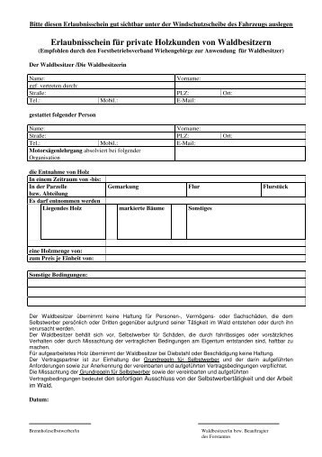 Erlaubnisschein für private Holzkunden von Waldbesitzern - WBV ...