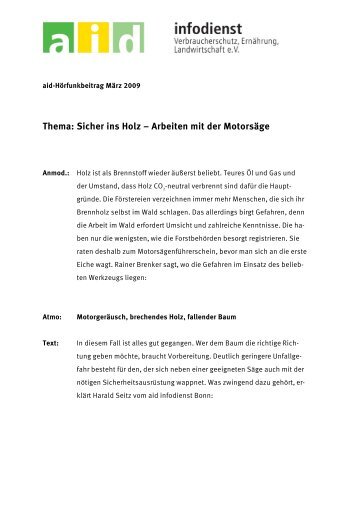 Thema: Sicher ins Holz – Arbeiten mit der Motorsäge - aid