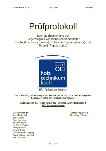 Prüfprotokoll - Huber-Holz