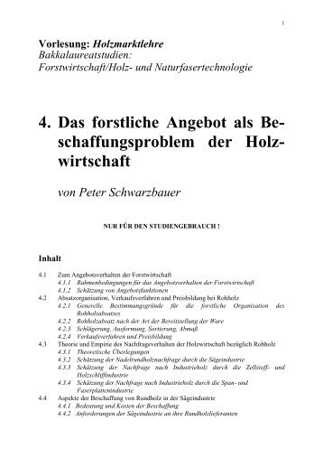 Holzmarktlehre Bakkalaureatstudien: Forstwirtschaft/Holz - Boku