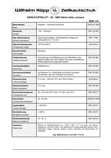 WERKSTOFFBLATT : ZK / NBR (Nitril) mittel, schwarz Blatt 116