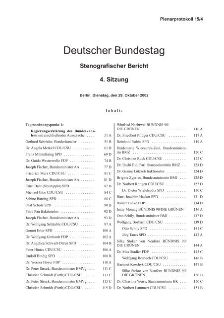 Stenografischer Bericht 4. Sitzung - Deutscher Bundestag