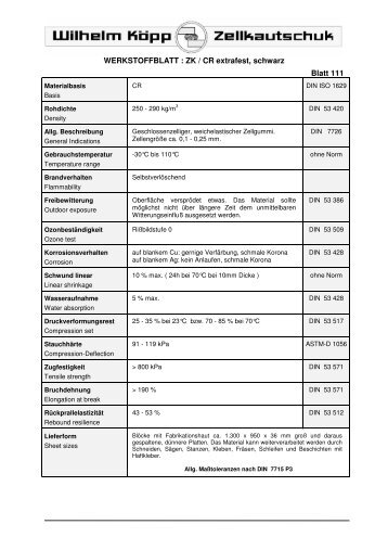 WERKSTOFFBLATT : ZK / CR extrafest, schwarz Blatt 111