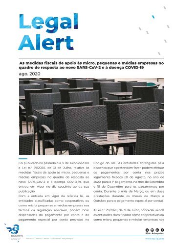 Legal Alert - As medidas fiscais de apoio às micro, pequenas e médias empresas no quadro de resposta ao novo SARS-CoV-2 e à doença COVID-19