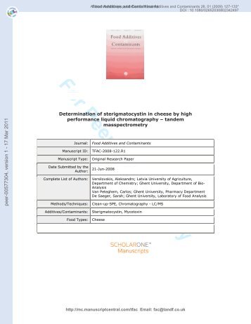 Determination of sterigmatocystin in cheese by high performance ...