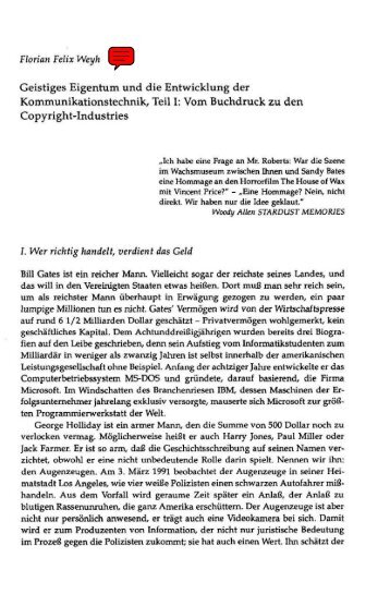 Geistiges Eigentum und die Entwicklung der ... - Florian Felix Weyh