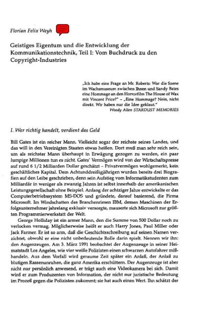 Geistiges Eigentum und die Entwicklung der ... - Florian Felix Weyh