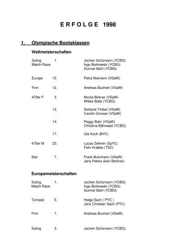 ERFOLGE 1998 1. Olympische Bootsklassen - Berliner Segler ...