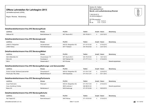 Offene Lehrstellen für Lehrbeginn 2013 - Osrema