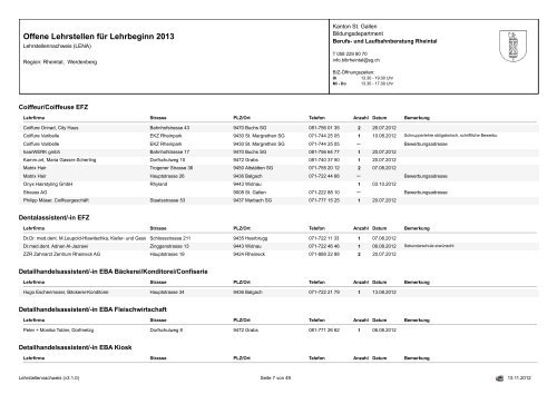 Offene Lehrstellen für Lehrbeginn 2013 - Osrema