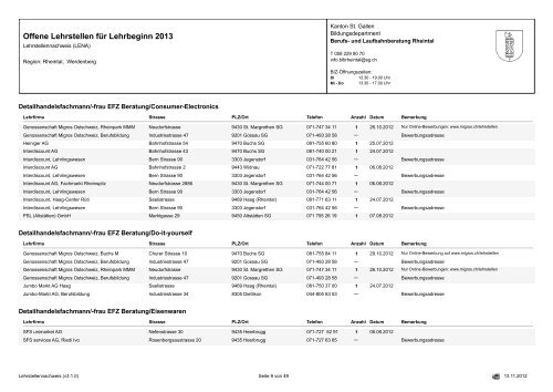 Offene Lehrstellen für Lehrbeginn 2013 - Osrema