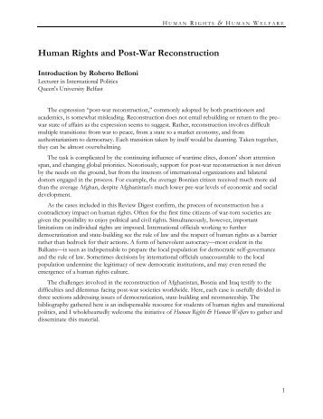 Human Rights and Post-War Reconstruction - University of Denver