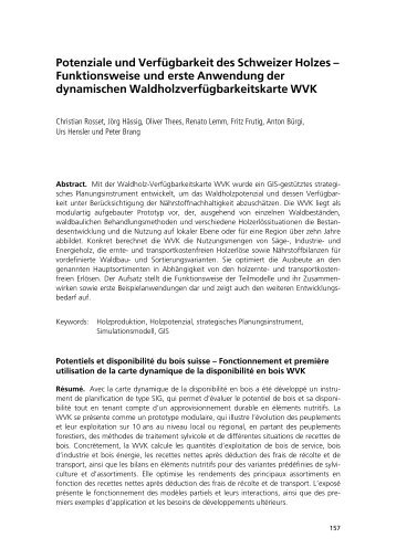 Potenziale und Verfügbarkeit des Schweizer Holzes ...