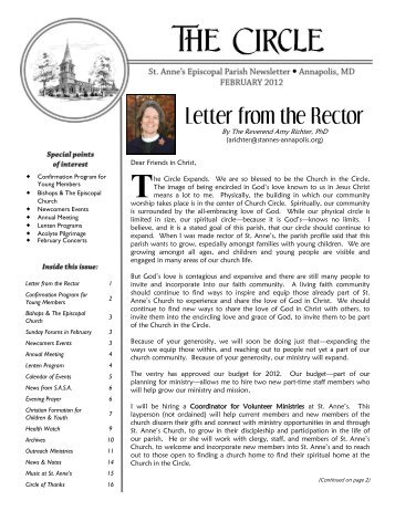 Letter from the Rector - St. Anne's Episcopal Church