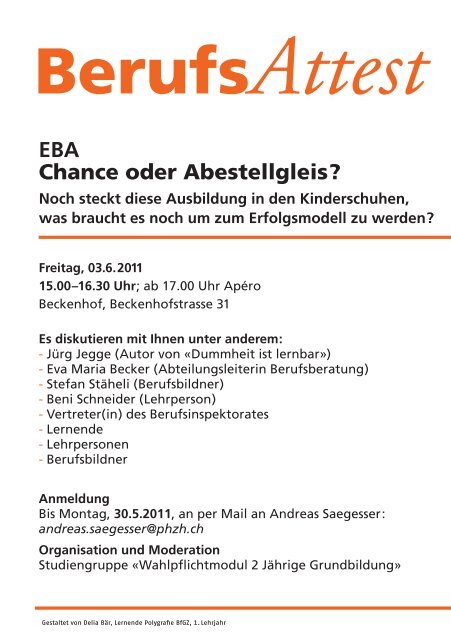 Berufsattest ( EBA ) Chance oder Abstellgleis? - ZHSF