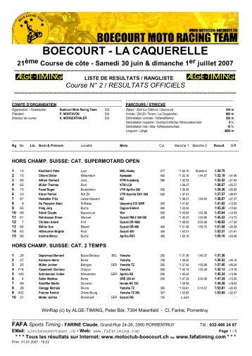 BOECOURT - LA CAQUERELLE - ALGE-TIMING Schweiz