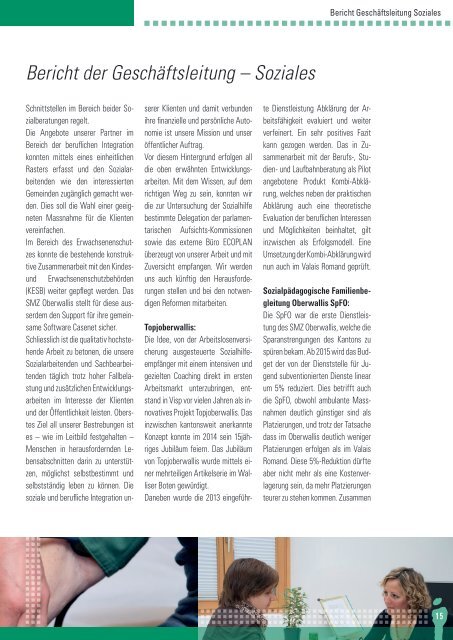 Jahresbericht 2014 Sozialmedizinisches Zentrum Oberwallis