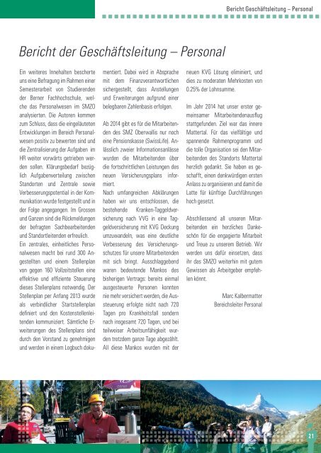 Jahresbericht 2014 Sozialmedizinisches Zentrum Oberwallis