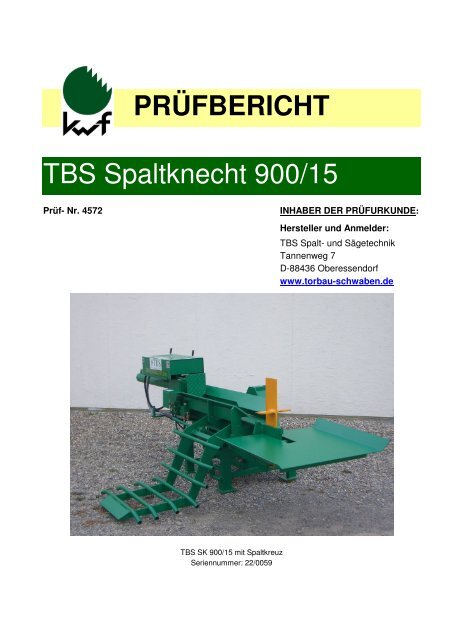 PRÜFBERICHT TBS Spaltknecht 900/15