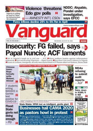 20082020 - Insecurity: FG failed, says Papal Nuncio; ACF laments