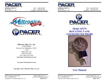 Model AP275 ROTATING VANE ANEMOMETER ... - Pacer Instruments