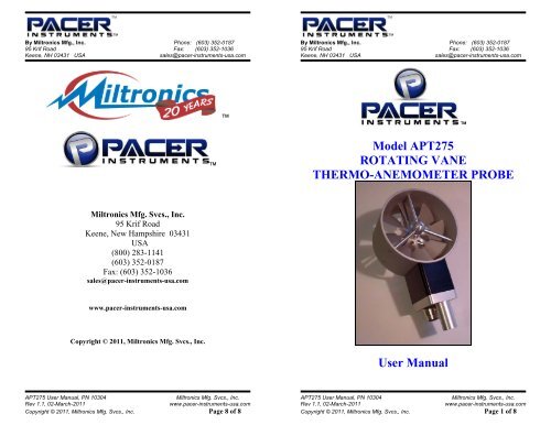 Miltronics 10304-APT275 User Manual Rev 1.1 ... - Pacer Instruments