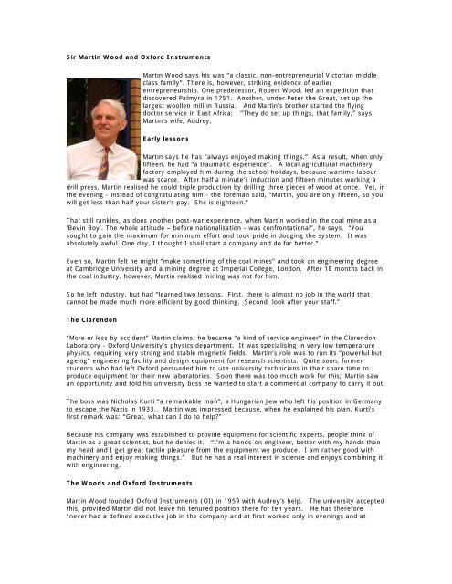 Sir Martin Wood and Oxford Instruments - Said Business School