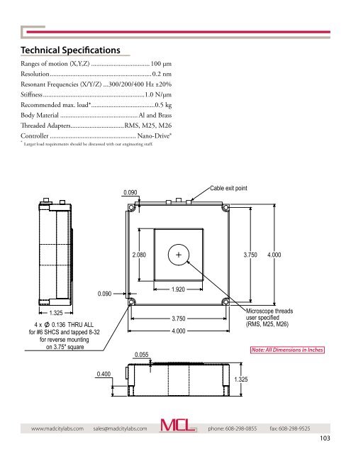 Mad City Labs Catalog of Nanopositioning Systems ...